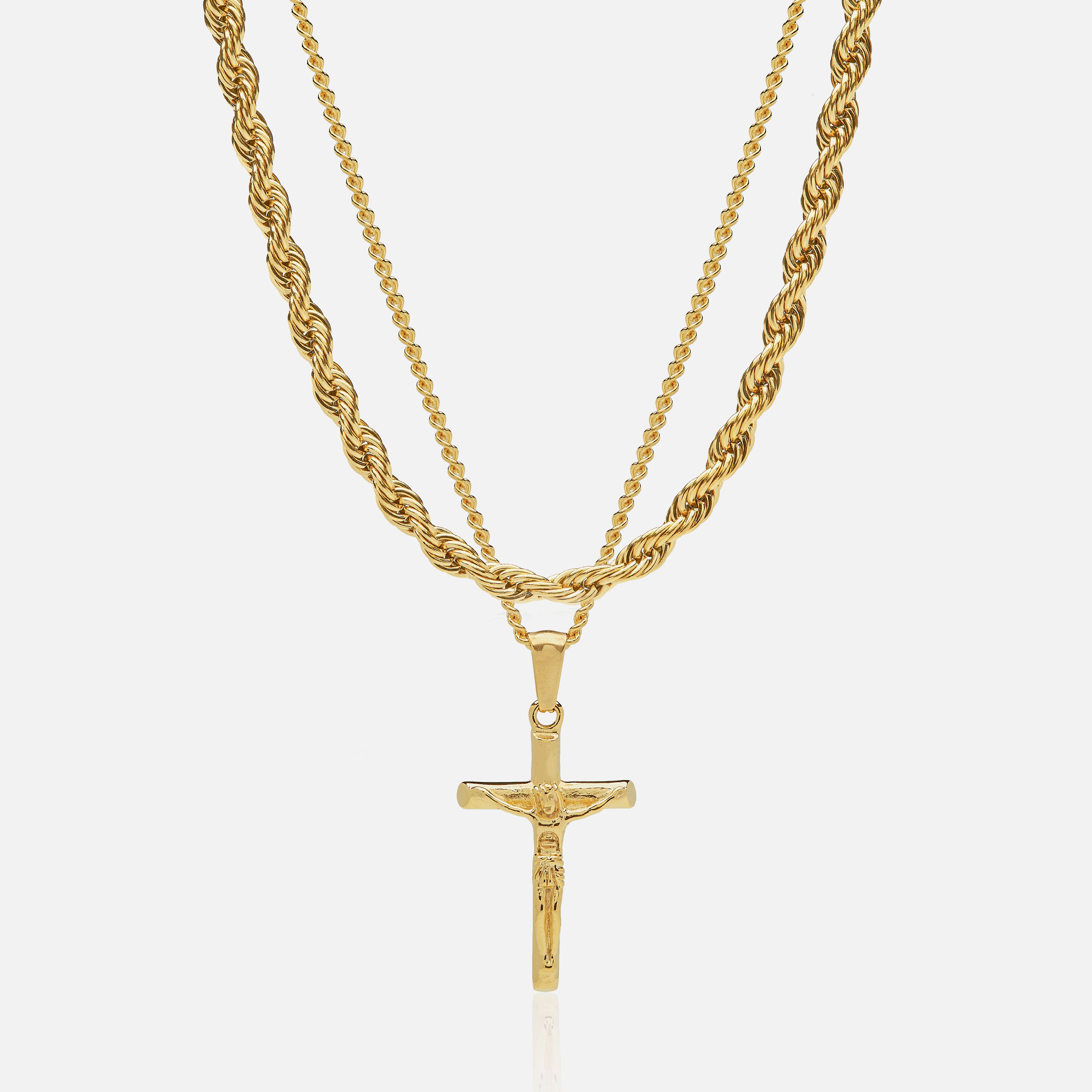 Conjunto Cadena 6 mm & Colgante Cruz Oro 18K