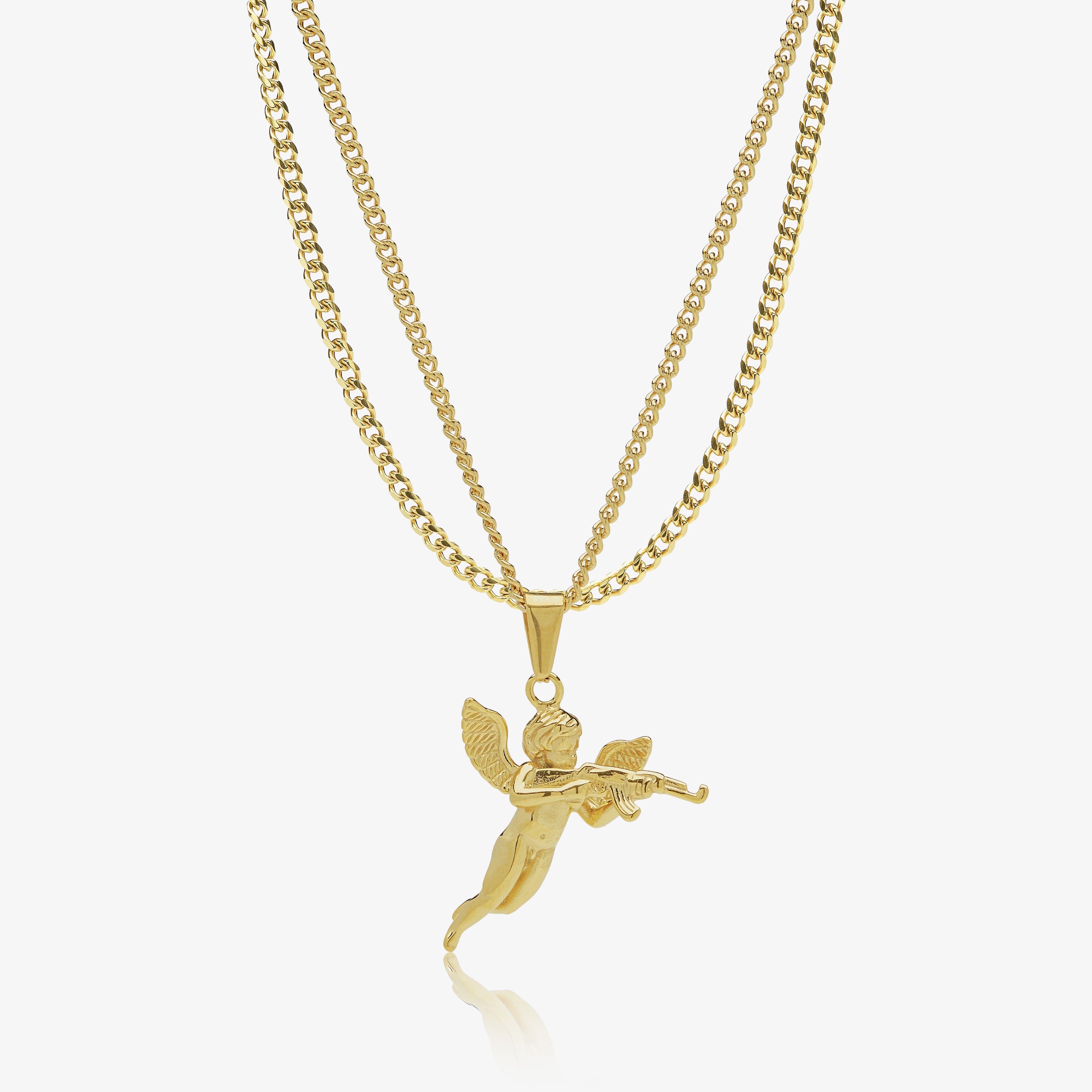 Conjunto Cadena 4 mm & Colgante Cupido AK Oro 18K