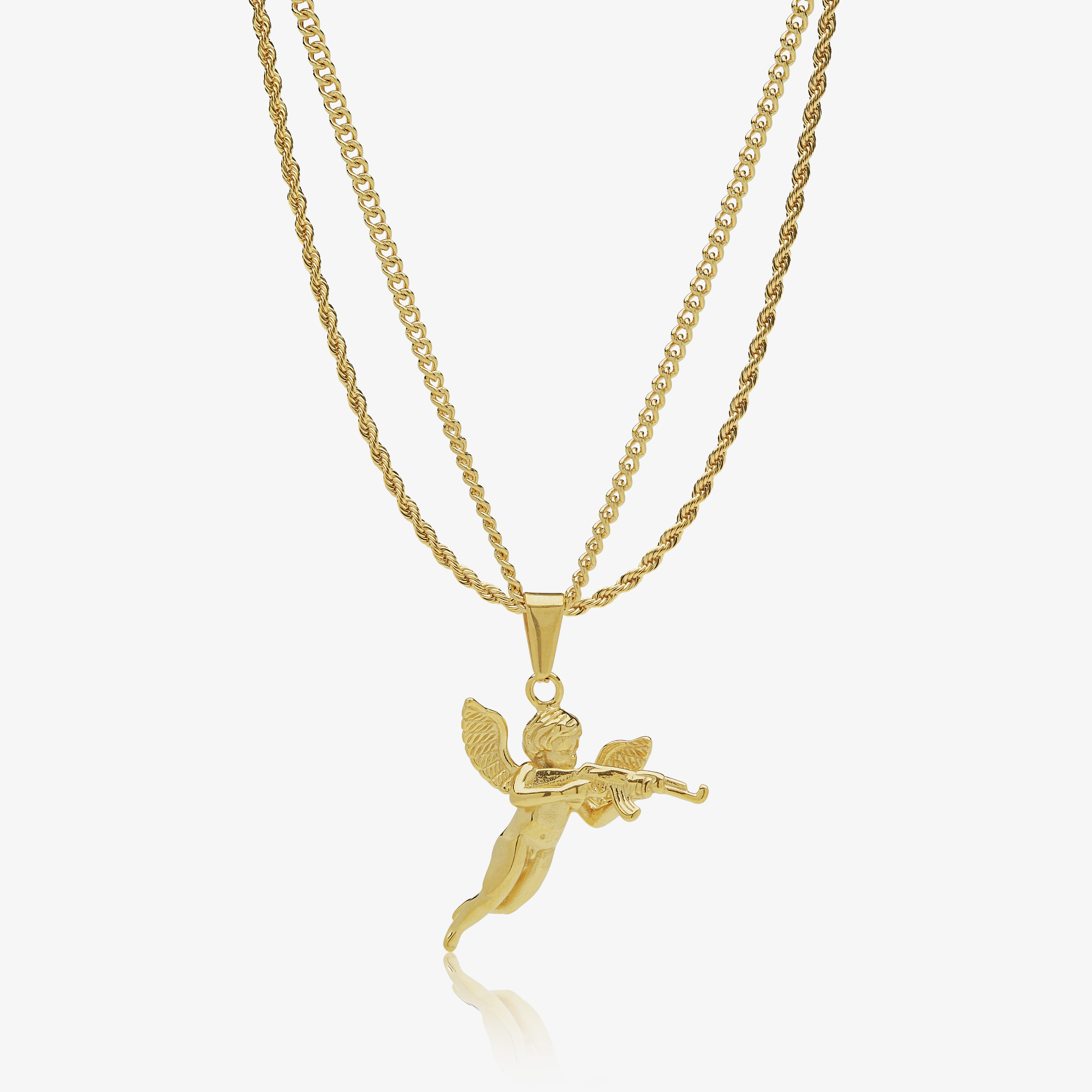 Conjunto Cadena 3 mm & Colgante CupidoAK Oro 18K