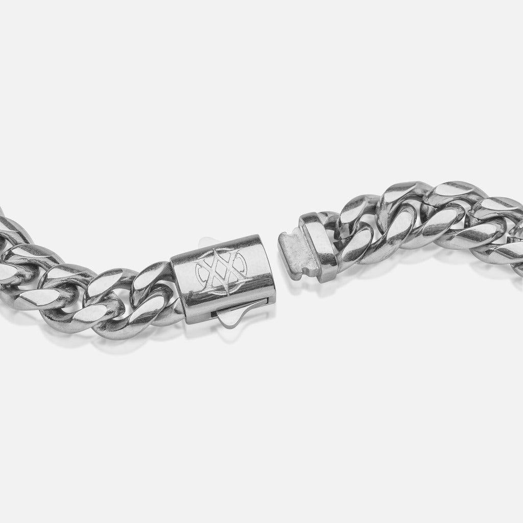 Conjunto Cadena 8 mm & Pulsera 8 mm Diavlo Cuban Oro Blanco 18K