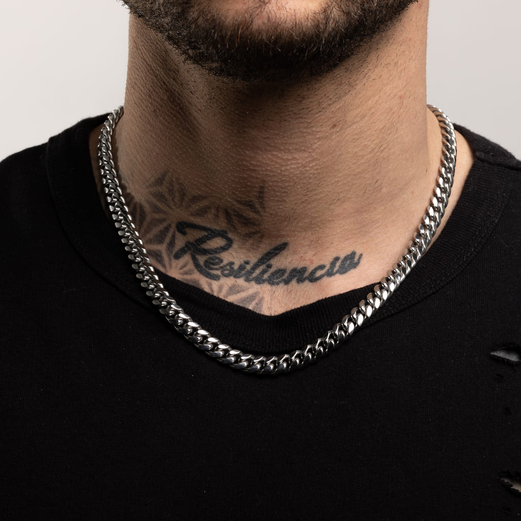 Cadena Diavlo Cuban 8 Mm Oro Blanco 18K