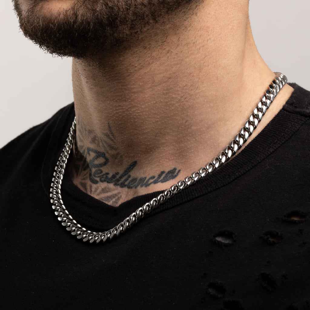 Cadena Diavlo Cuban 8 Mm Oro Blanco 18K