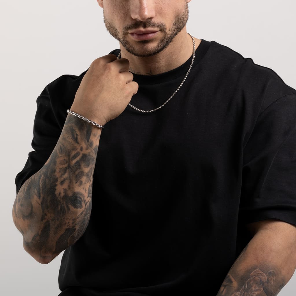 3 mm Chain & 5 mm Diavlo Rope Bracelet Set 18K White Gold