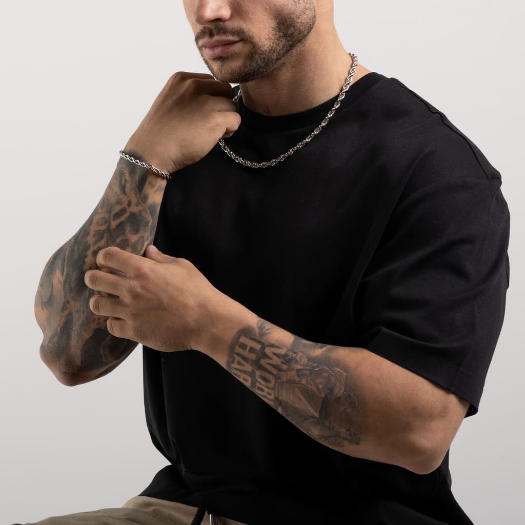 6 mm Chain & 5 mm Diavlo Rope Bracelet Set 18K White Gold