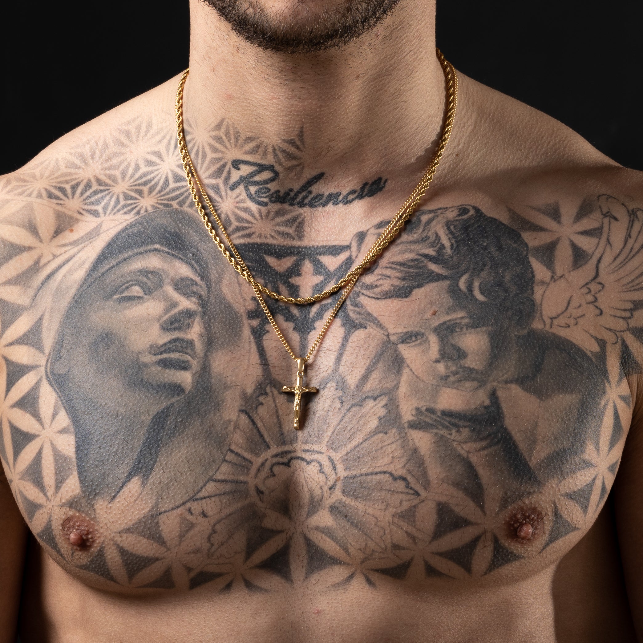 Conjunto Cadena 3 mm & Colgante Cruz Oro 18K