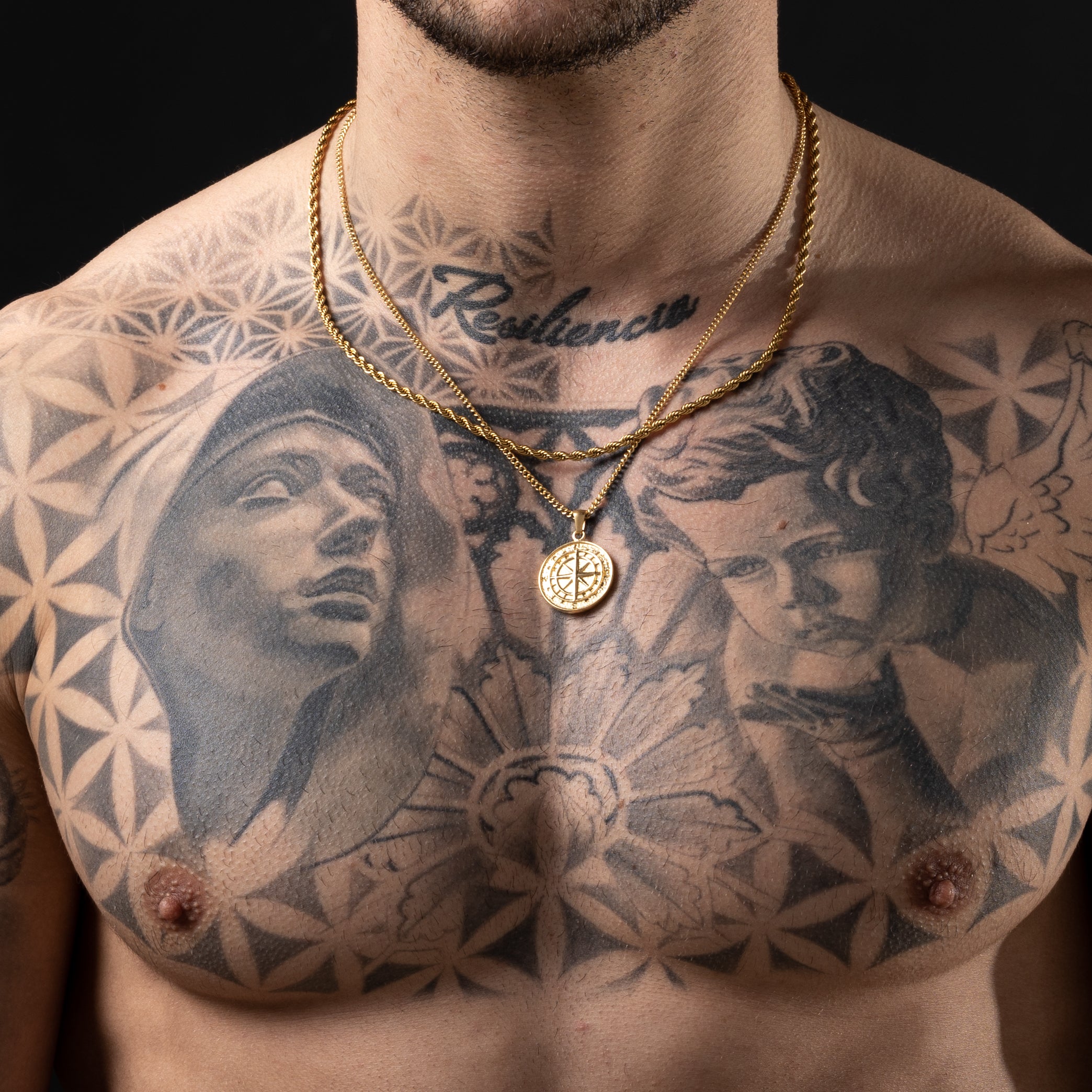 Conjunto Cadena 3 mm & Colgante Brújula Oro 18K