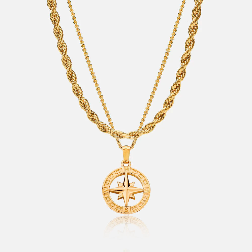 Conjunto Cadena 6 mm & Colgante North Star Oro 18K