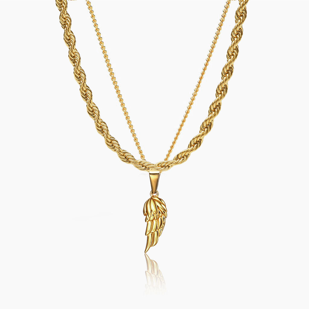 Conjunto Cadena 6 mm & Colgante Wing Oro 18K