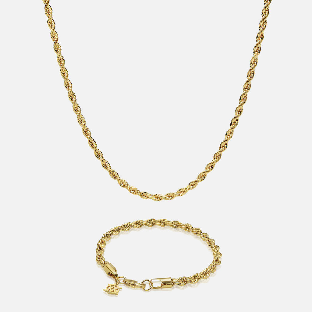 Conjunto Cadena 6 mm & Pulsera 5 mm Diavlo Rope Gold