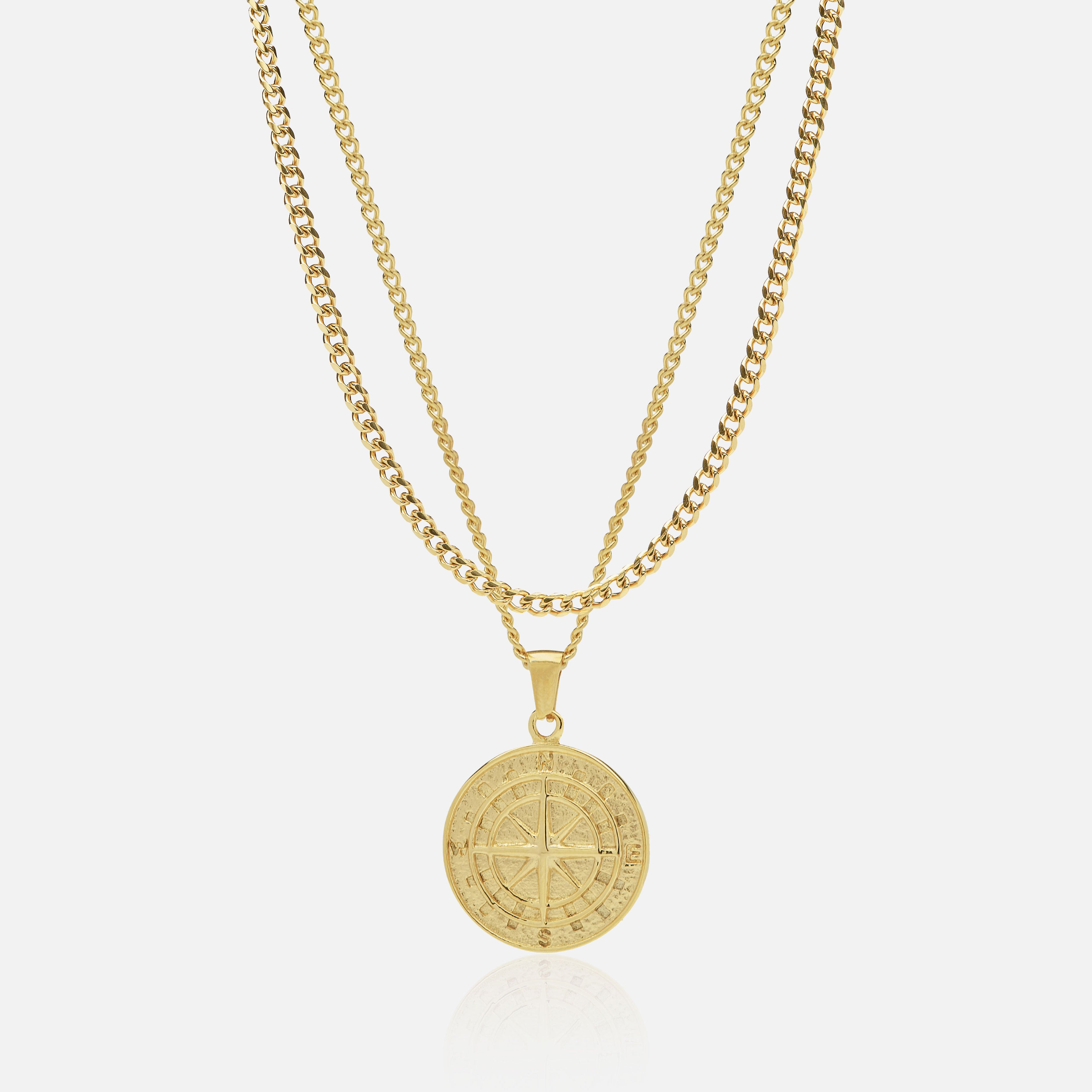 Conjunto Cadena 4 mm & Colgante Brújula Oro 18K
