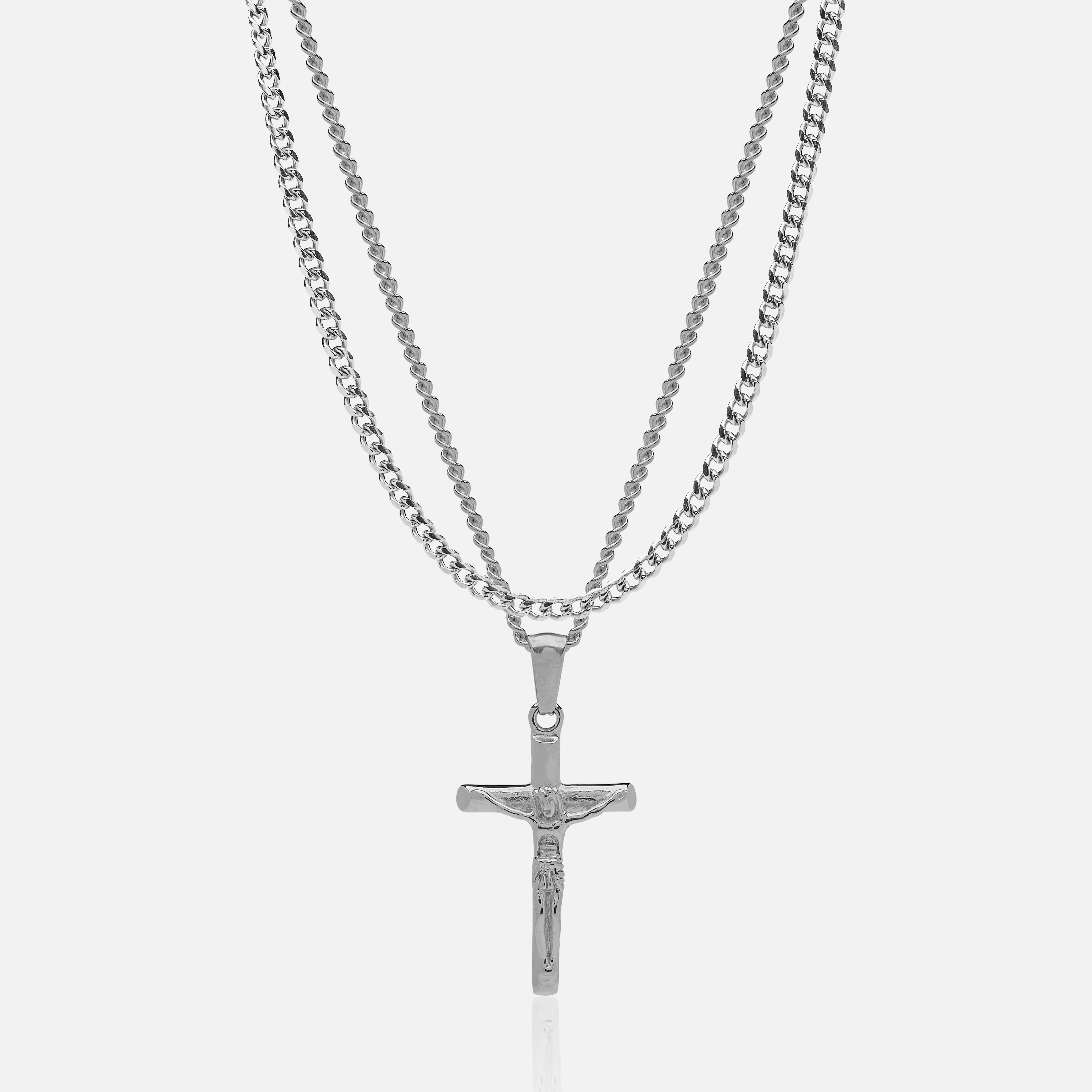 Conjunto Cadena 4 mm & Colgante Cruz Oro Blanco 18K