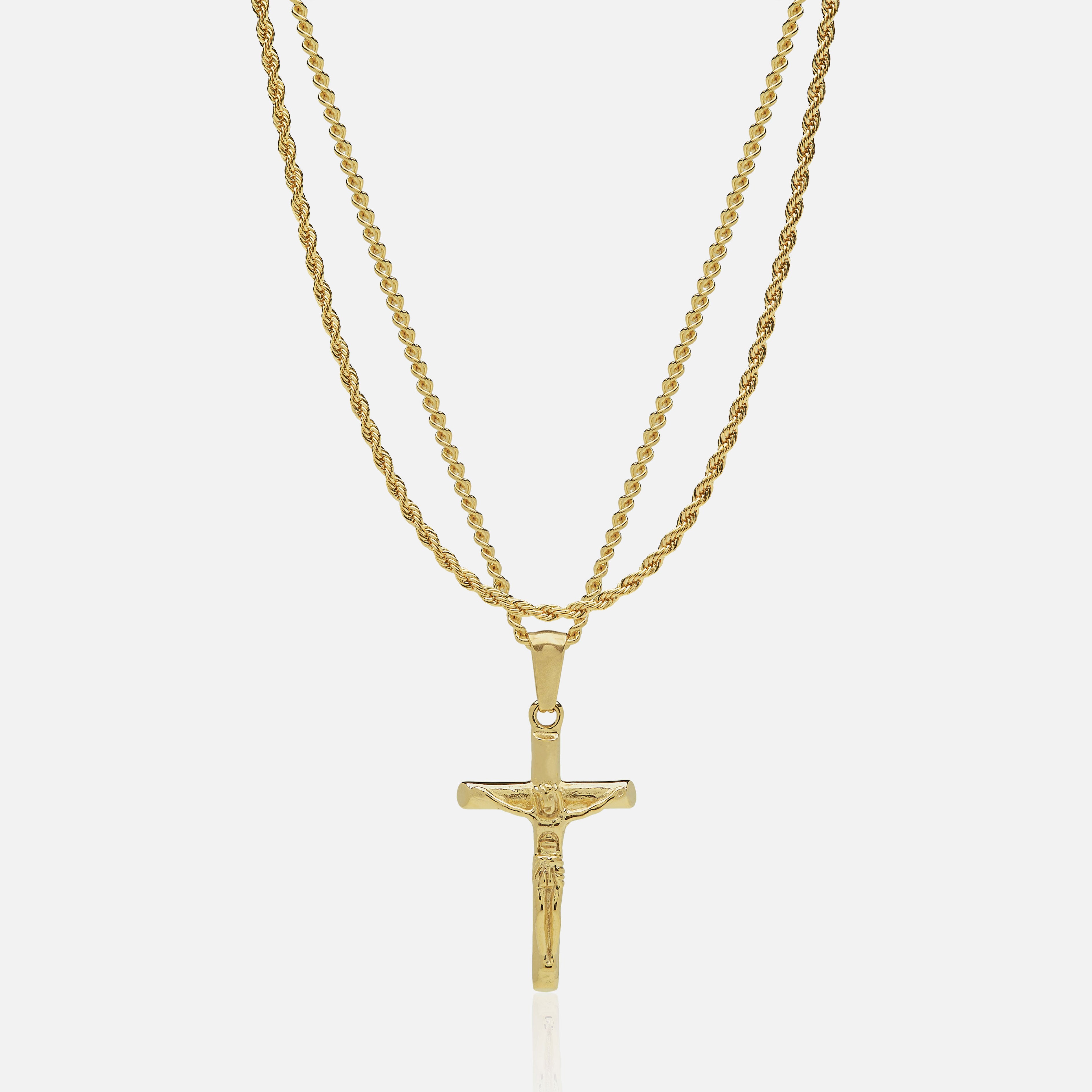 Conjunto Cadena 3 mm & Colgante Cruz Oro 18K