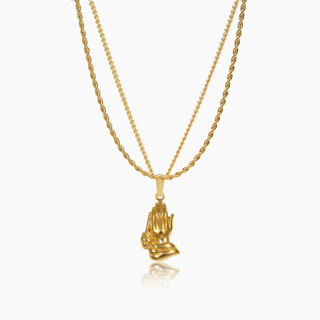 3 mm Chain &amp; 18K Gold Cross Pendant Set