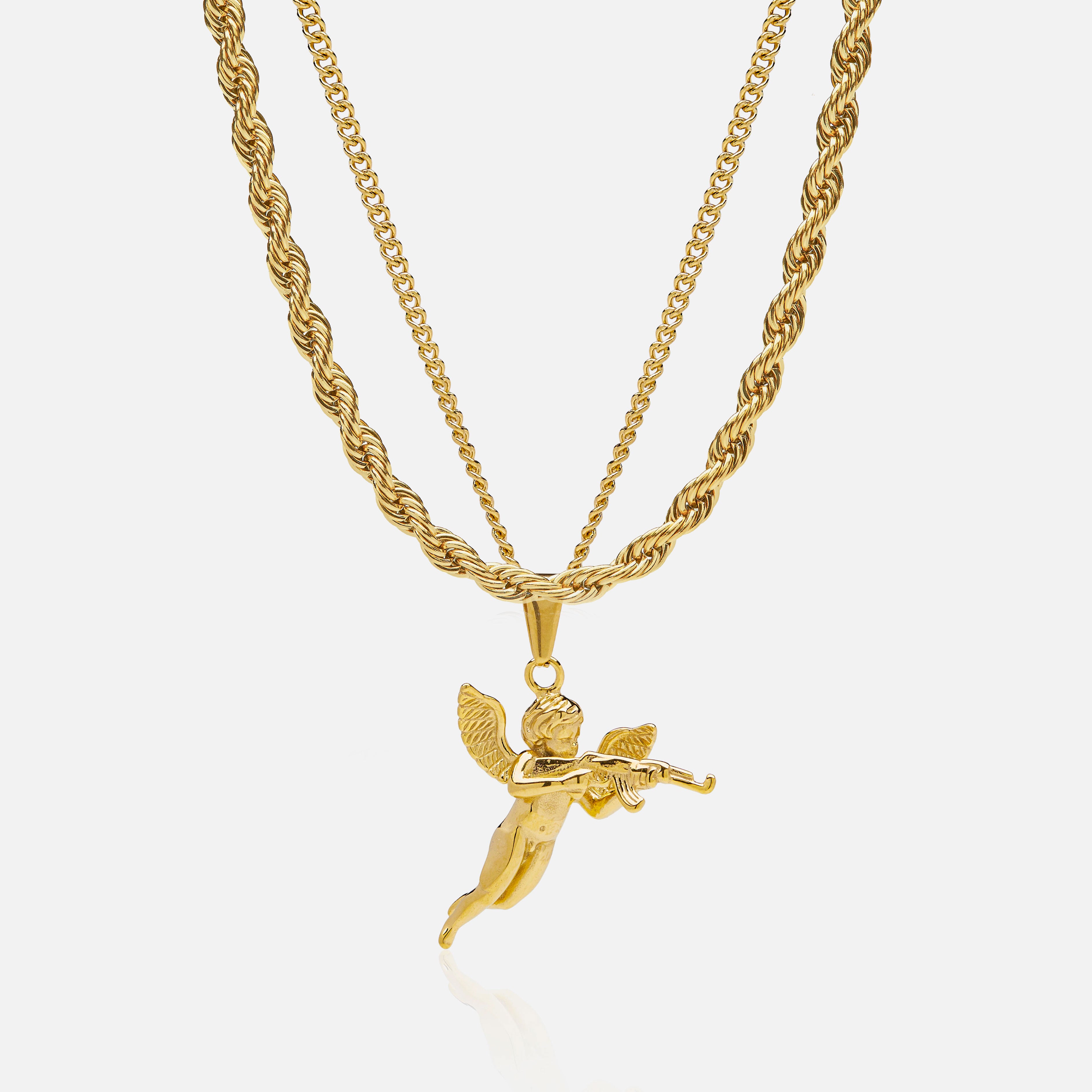 6 mm Chain &amp; Cupid Pendant SetAK 18K Gold
