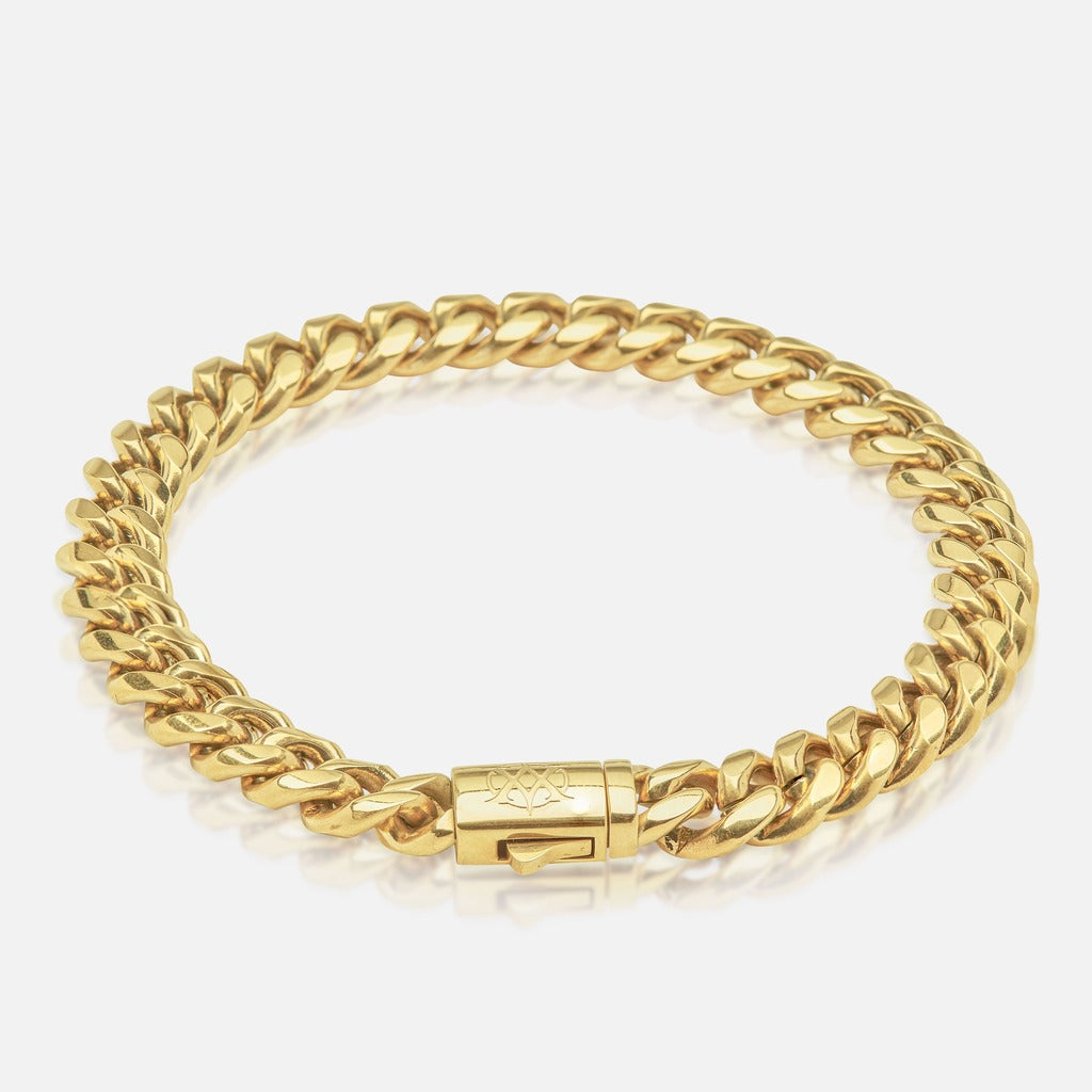 4 mm Chain &amp; 8 mm Diavlo Cuban Gold Bracelet Set