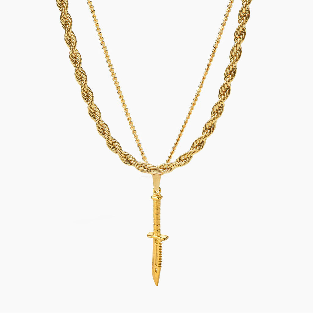 6 mm Chain &amp; 18K Gold Cross Pendant Set