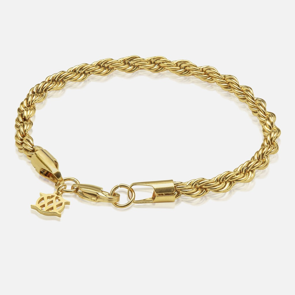 3 mm Chain &amp; 5 mm Diavlo Rope Gold Bracelet Set