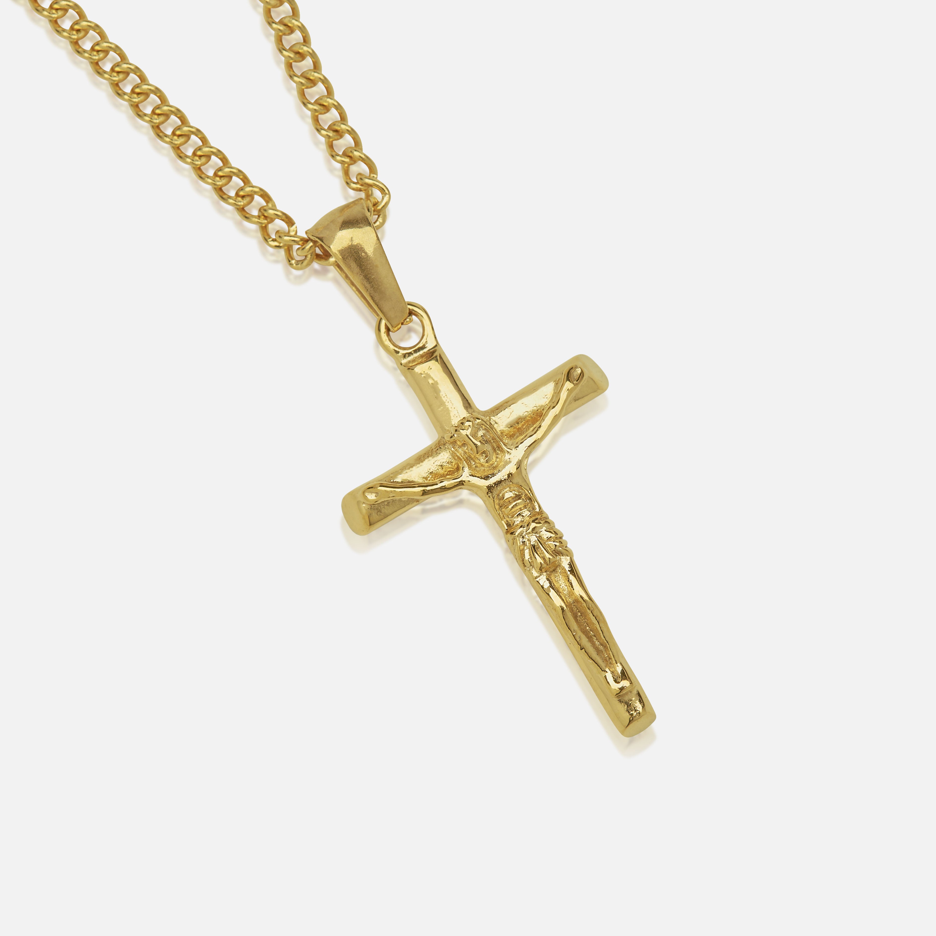 3 mm Chain &amp; 18K Gold Cross Pendant Set