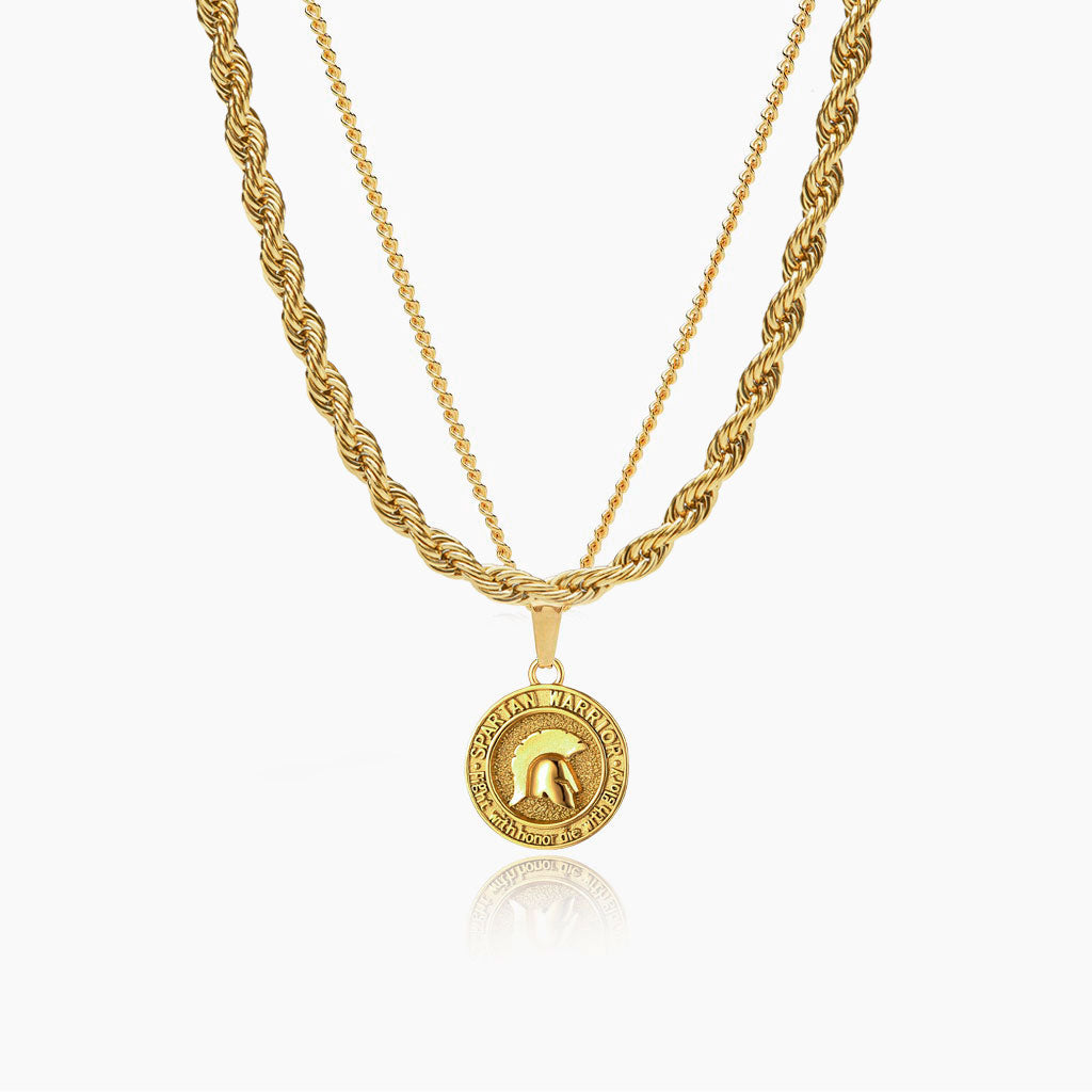 6 mm Chain &amp; 18K Gold Cross Pendant Set